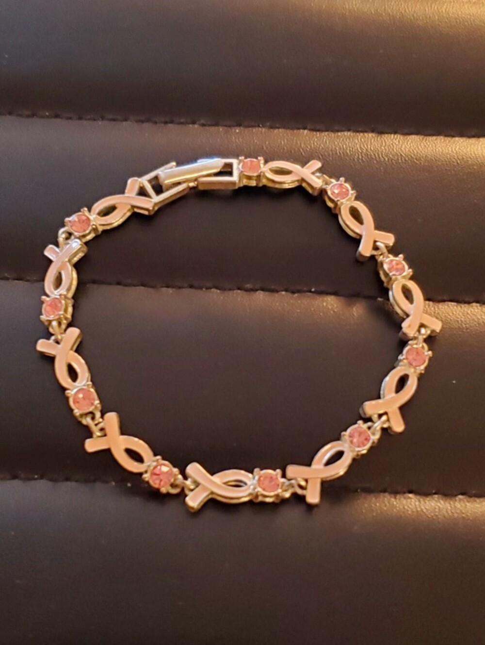 Vintage Avon Breast Cancer Crusade Pink Ribbon Rhinestone Tennis Bracelet